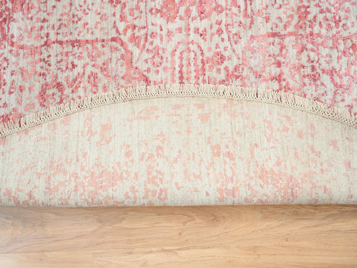 8'9" x 8'9" New Hand Knotted Pink Wool & Silk Round Oriental Rug - MOA10263469