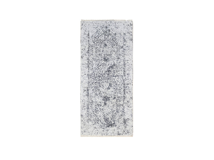 2'6" x 6'0" New Hand Knotted Grey Wool & Silk Runner Oriental Rug - MOA10263476