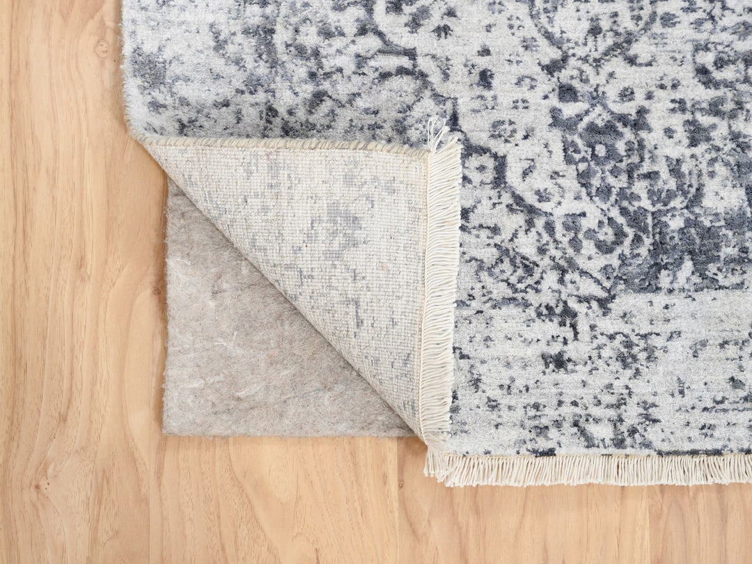 2'6" x 6'0" New Hand Knotted Grey Wool & Silk Runner Oriental Rug - MOA10263476