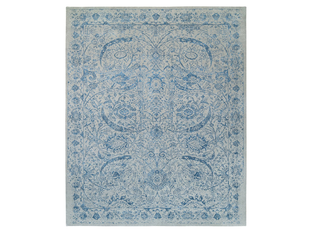11'10" x 15'0" New Hand Loomed Blue Wool & Silk Rectangle Oriental Rug - MOA10263480