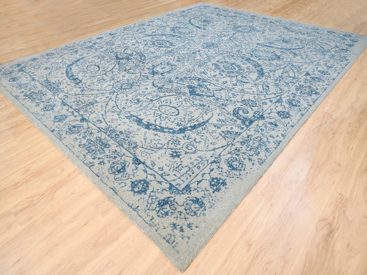 11'10" x 15'0" New Hand Loomed Blue Wool & Silk Rectangle Oriental Rug - MOA10263480