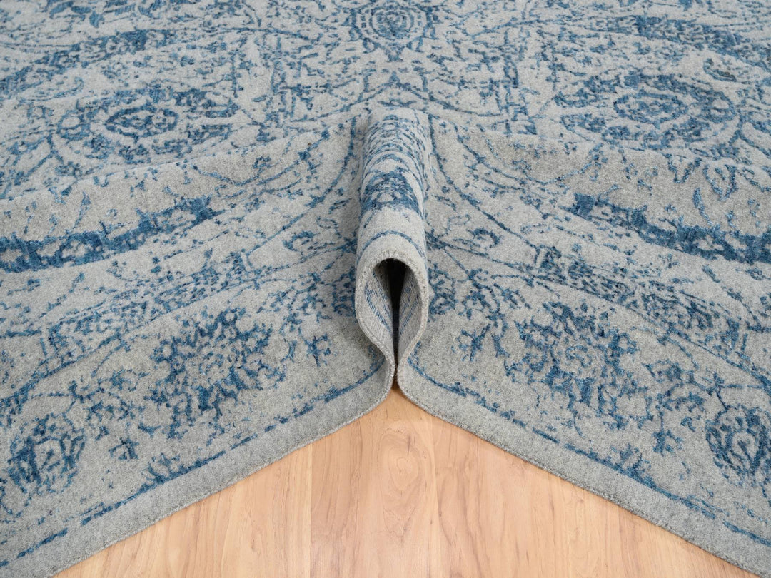 10'0" x 10'0" New Hand Loomed Blue Wool & Silk Square Oriental Rug - MOA10263481