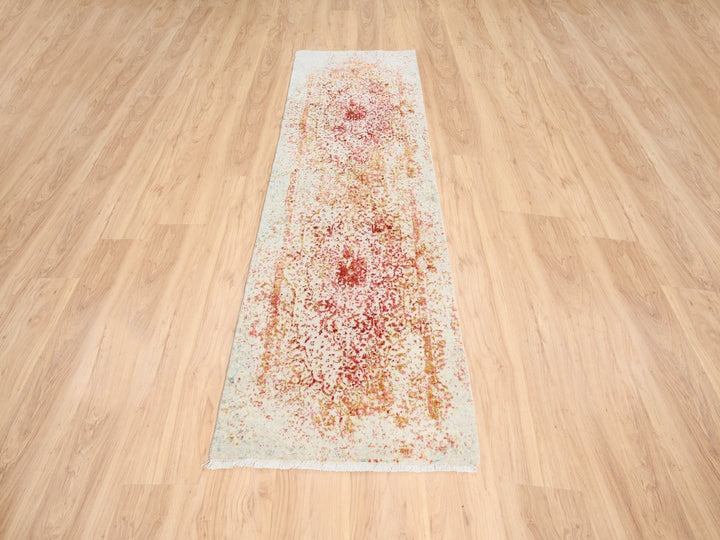2'4" x 8'0" New Hand Knotted Pink Wool & Silk Runner Oriental Rug - MOA10263482