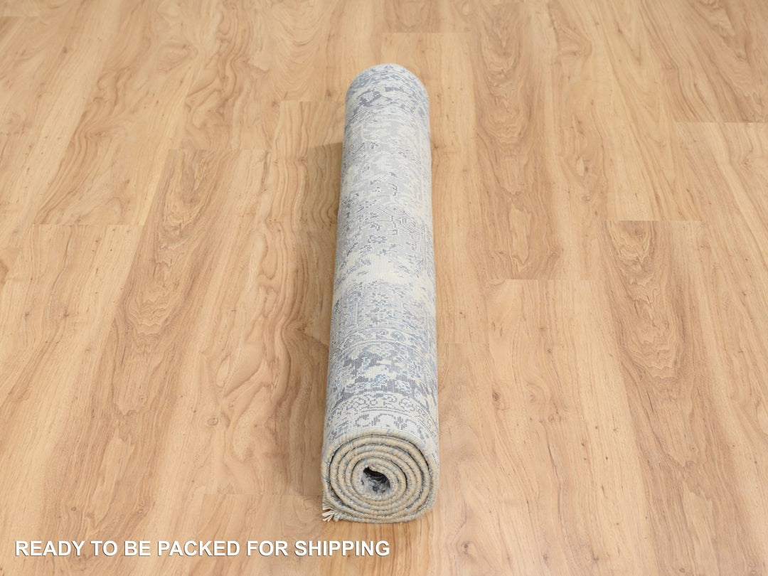 3'10" x 6'0" New Hand Knotted Grey Wool & Silk Rectangle Oriental Rug - MOA10263483