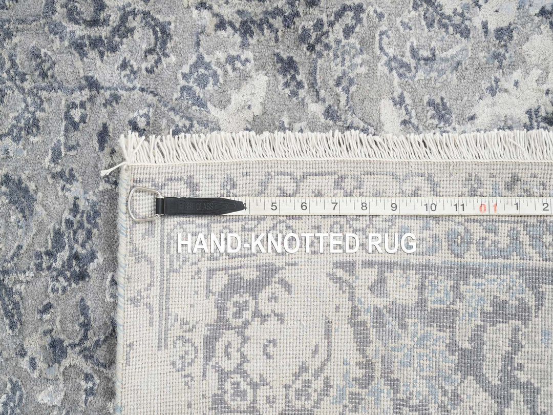 3'10" x 6'0" New Hand Knotted Grey Wool & Silk Rectangle Oriental Rug - MOA10263483