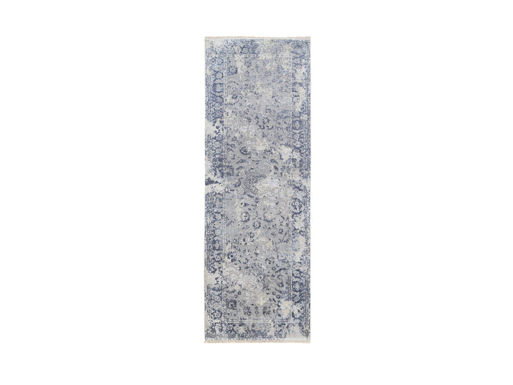2'8" x 7'8" New Hand Knotted Grey Wool & Silk Runner Oriental Rug - MOA10263496