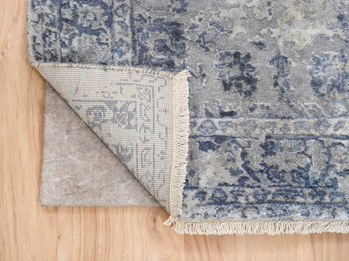 2'8" x 7'8" New Hand Knotted Grey Wool & Silk Runner Oriental Rug - MOA10263496