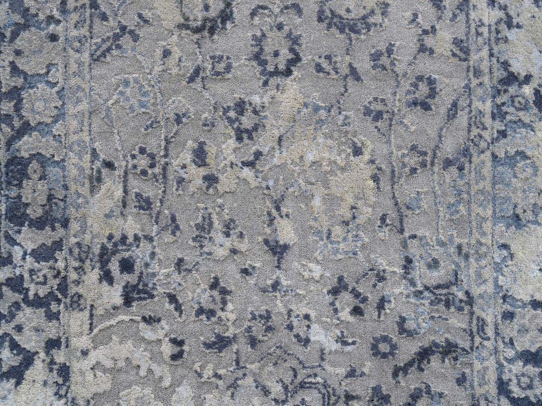 2'8" x 7'8" New Hand Knotted Grey Wool & Silk Runner Oriental Rug - MOA10263496