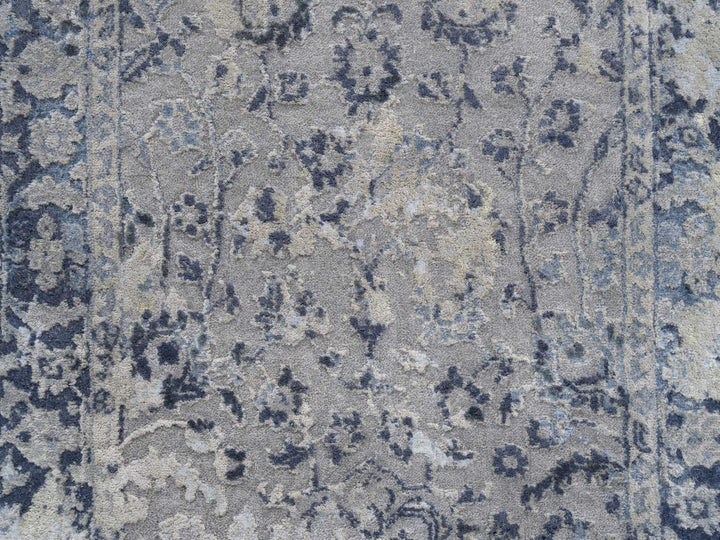 2'8" x 7'8" New Hand Knotted Grey Wool & Silk Runner Oriental Rug - MOA10263496