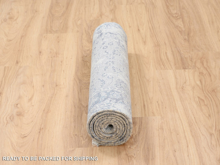 2'8" x 7'8" New Hand Knotted Grey Wool & Silk Runner Oriental Rug - MOA10263496