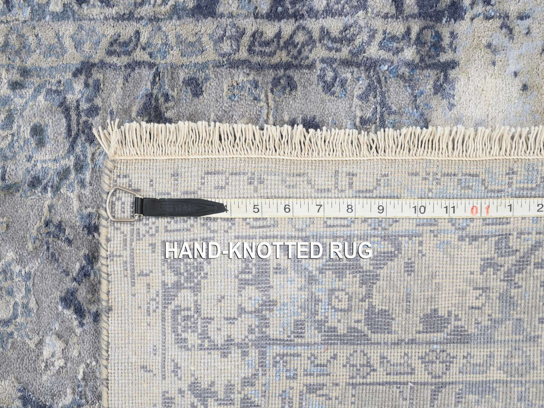 2'8" x 7'8" New Hand Knotted Grey Wool & Silk Runner Oriental Rug - MOA10263496
