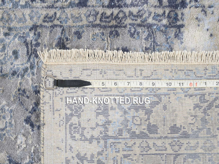 2'8" x 7'8" New Hand Knotted Grey Wool & Silk Runner Oriental Rug - MOA10263496