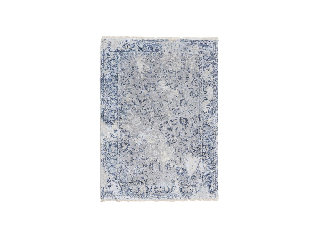 3'2" x 4'10" New Hand Knotted Grey Wool & Silk Rectangle Oriental Rug - MOA10263497