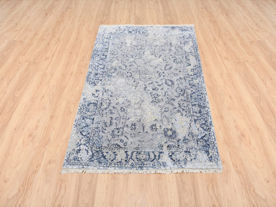 3'2" x 4'10" New Hand Knotted Grey Wool & Silk Rectangle Oriental Rug - MOA10263497