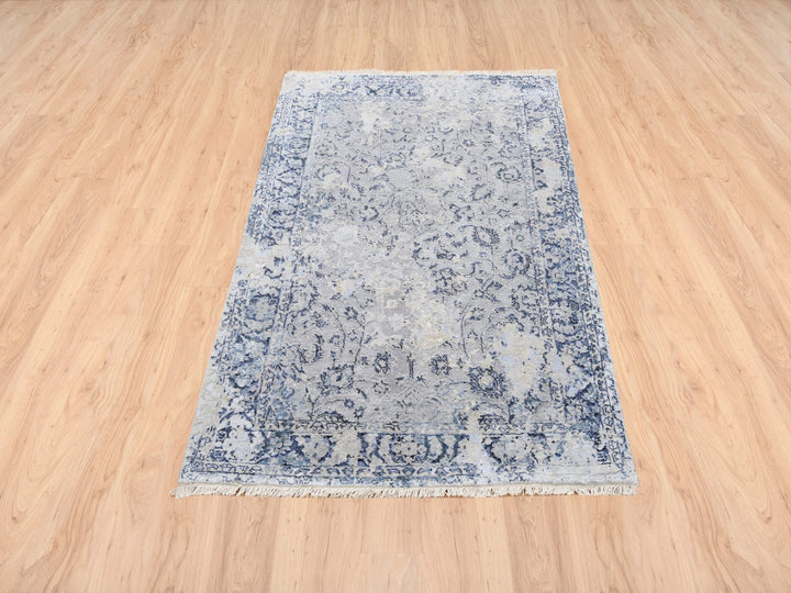 3'2" x 4'10" New Hand Knotted Grey Wool & Silk Rectangle Oriental Rug - MOA10263497