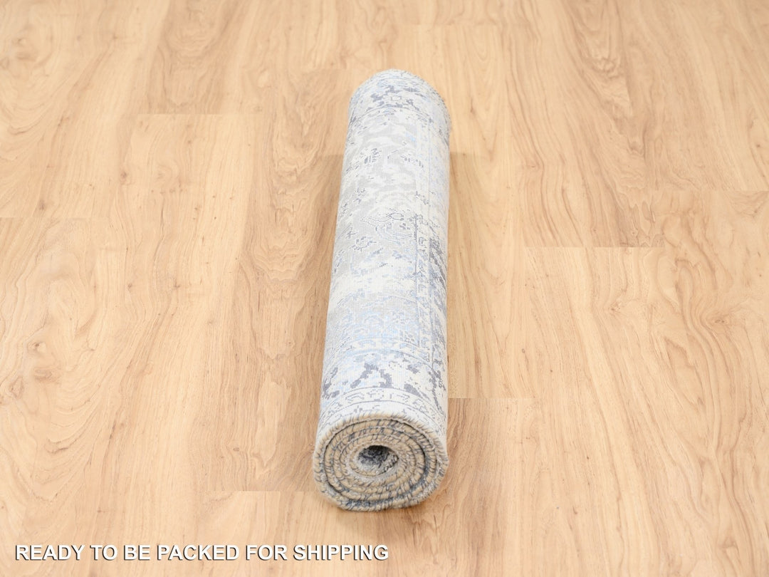 3'2" x 4'10" New Hand Knotted Grey Wool & Silk Rectangle Oriental Rug - MOA10263497