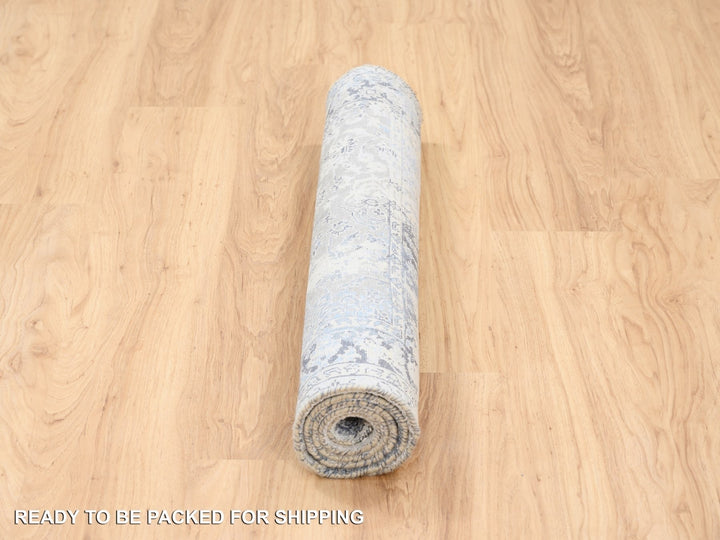3'2" x 4'10" New Hand Knotted Grey Wool & Silk Rectangle Oriental Rug - MOA10263497