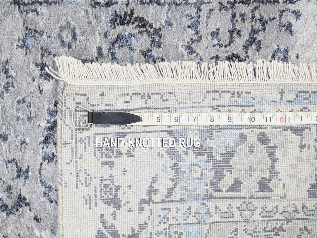 3'2" x 4'10" New Hand Knotted Grey Wool & Silk Rectangle Oriental Rug - MOA10263497
