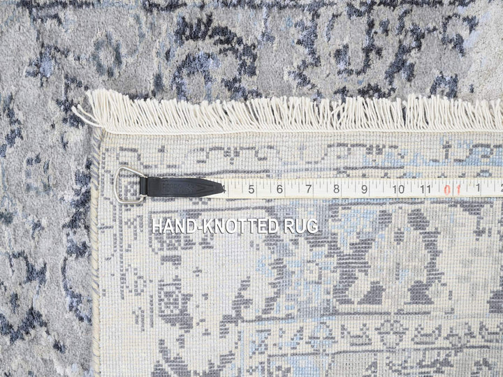 3'2" x 4'10" New Hand Knotted Grey Wool & Silk Rectangle Oriental Rug - MOA10263497