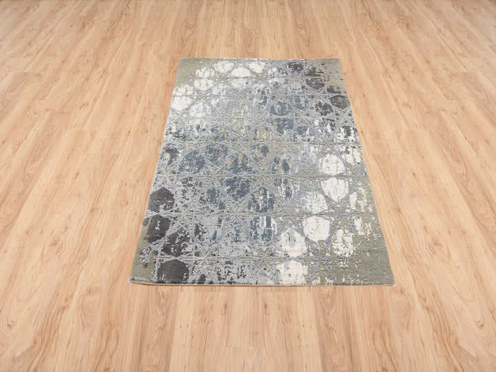 3'0" x 5'0" New Hand Knotted Grey Wool & Silk Rectangle Oriental Rug - MOA10263499
