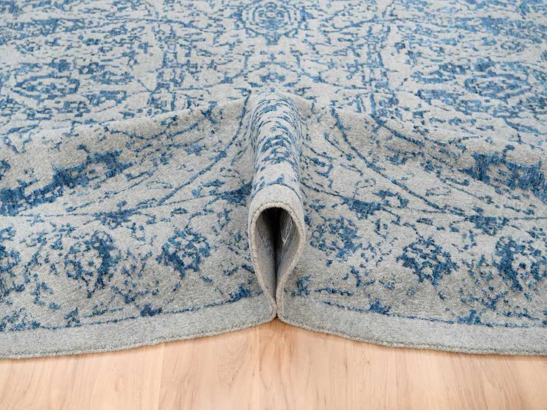 12'0" x 12'0" New Hand Loomed Blue Wool & Silk Round Oriental Rug - MOA10263506