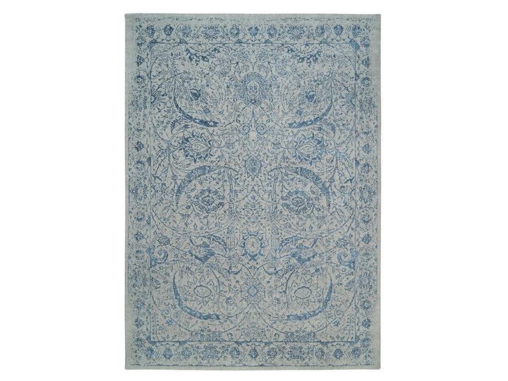 10'0" x 14'0" New Hand Loomed Blue Wool & Silk Rectangle Oriental Rug - MOA10263508