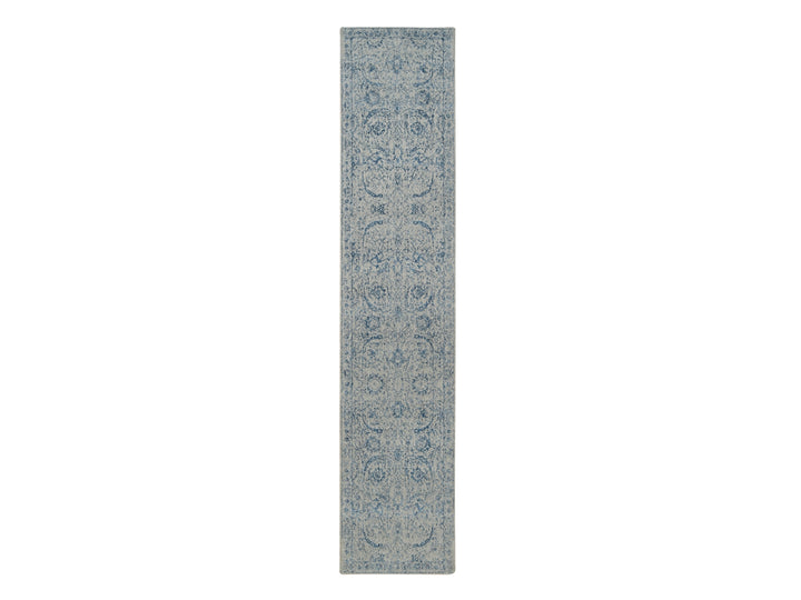 2'6" x 12'0" New Hand Loomed Blue Wool & Silk Runner Oriental Rug - MOA10263509
