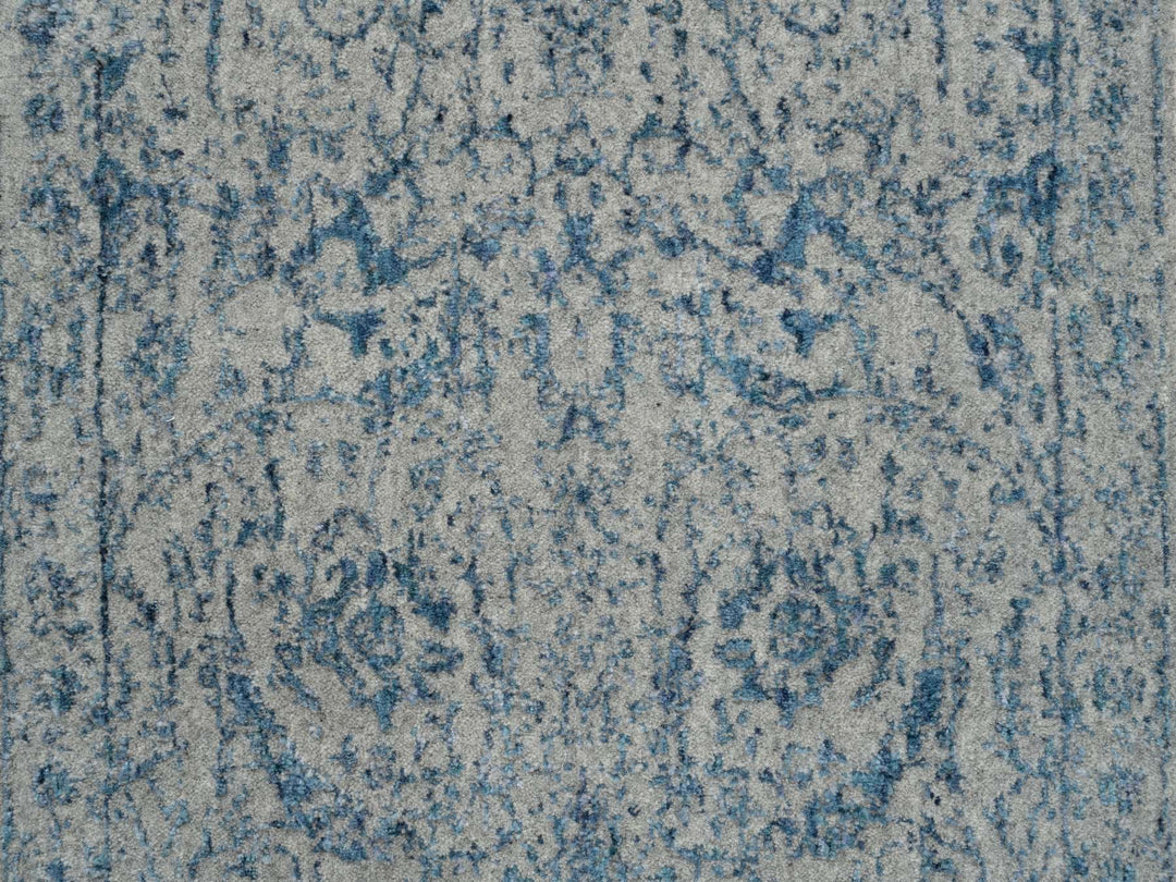 2'6" x 12'0" New Hand Loomed Blue Wool & Silk Runner Oriental Rug - MOA10263509