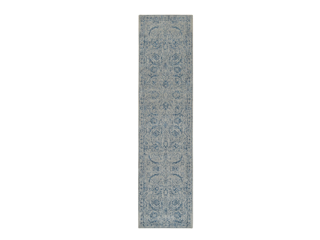 2'6" x 10'0" New Hand Loomed Blue Wool & Silk Runner Oriental Rug - MOA10263511