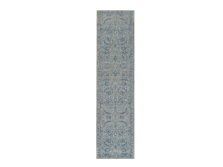 2'6" x 10'0" New Hand Loomed Blue Wool & Silk Runner Oriental Rug - MOA10263511
