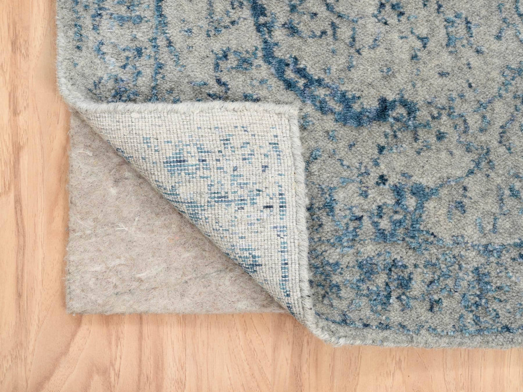 2'6" x 10'0" New Hand Loomed Blue Wool & Silk Runner Oriental Rug - MOA10263511
