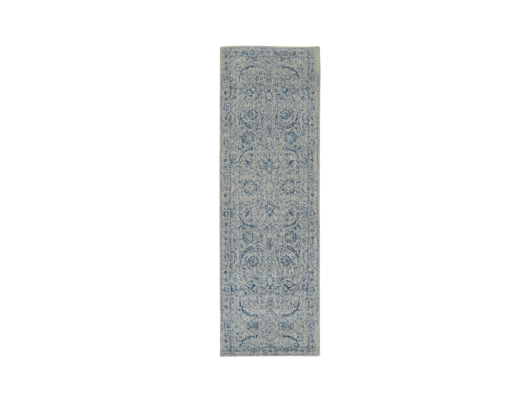2'7" x 8'1" New Hand Loomed Blue Wool & Silk Runner Oriental Rug - MOA10263513
