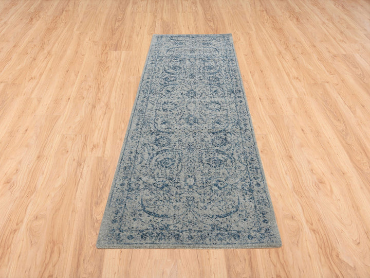 2'7" x 8'1" New Hand Loomed Blue Wool & Silk Runner Oriental Rug - MOA10263513