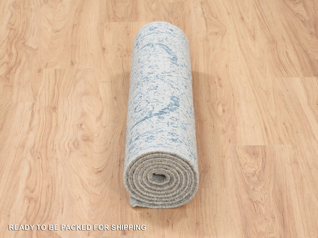2'7" x 8'1" New Hand Loomed Blue Wool & Silk Runner Oriental Rug - MOA10263513