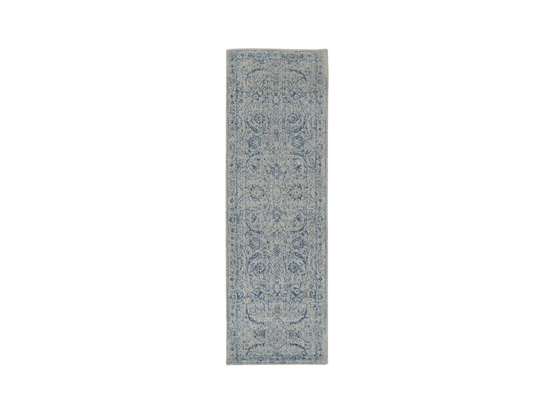 2'6" x 8'1" New Hand Loomed Blue Wool & Silk Runner Oriental Rug - MOA10263514