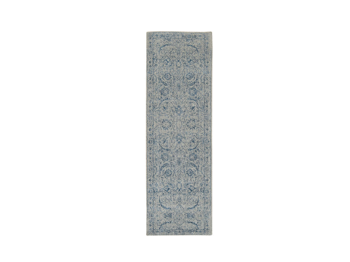 2'6" x 8'1" New Hand Loomed Blue Wool & Silk Runner Oriental Rug - MOA10263514