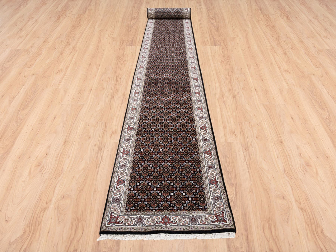 2'5" x 20'0" New Hand Knotted Black Wool Runner Oriental Rug - MOA10263530