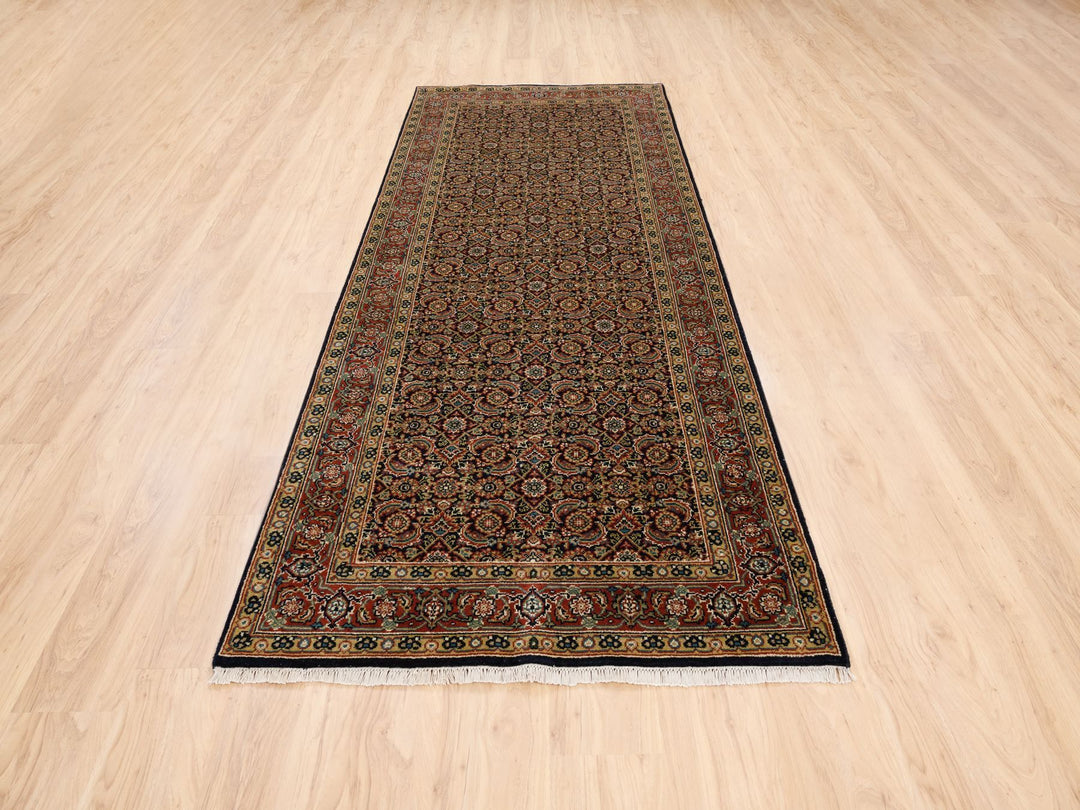 4'0" x 10'1" New Hand Knotted Black Wool Runner Oriental Rug - MOA10263540