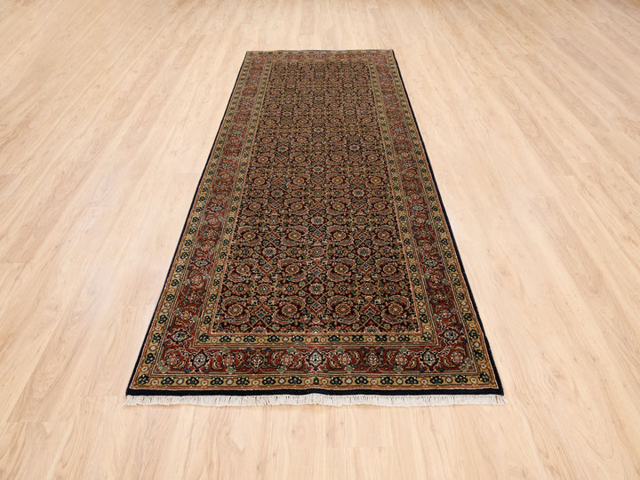 4'0" x 10'1" New Hand Knotted Black Wool Runner Oriental Rug - MOA10263540