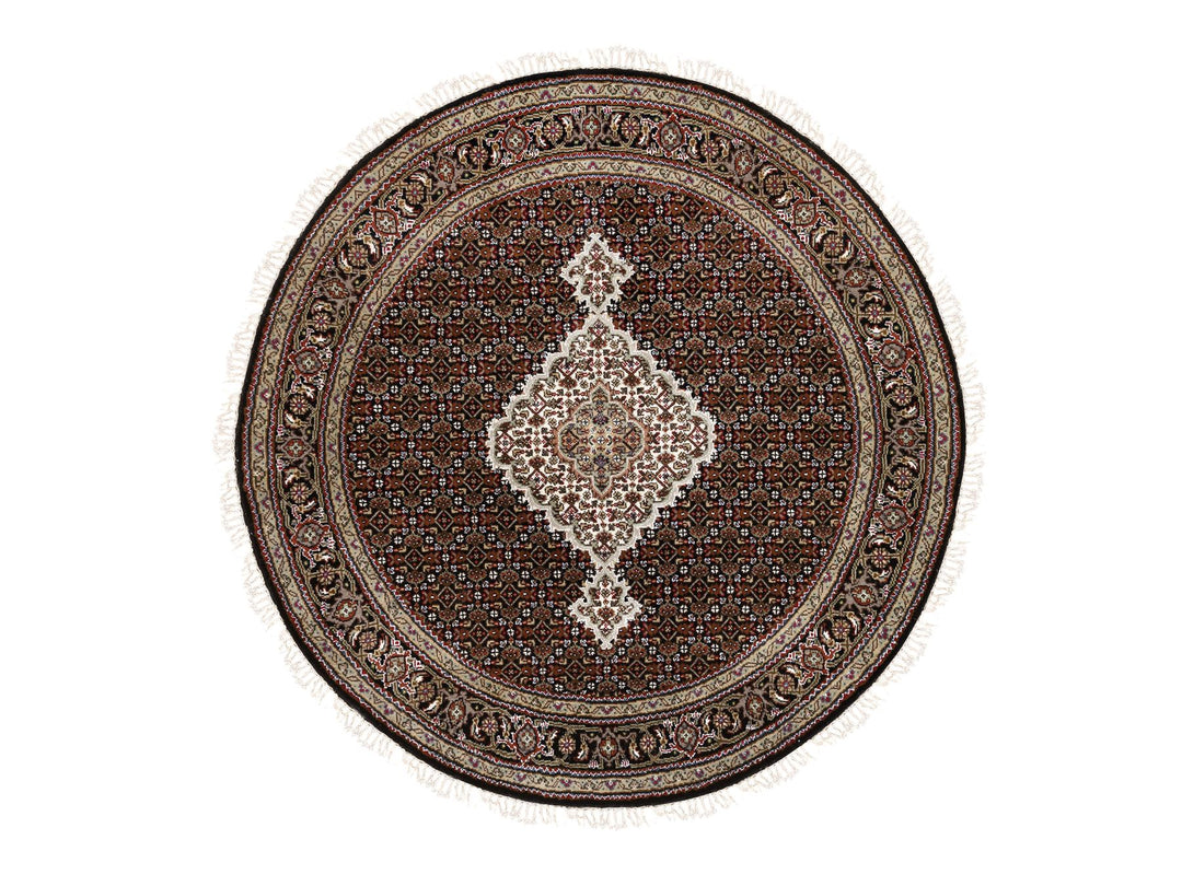 5'0" x 5'0" New Hand Knotted Black Wool Round Oriental Rug - MOA10263543