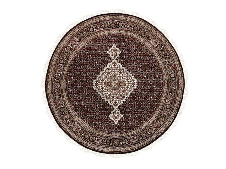 5'0" x 5'0" New Hand Knotted Black Wool Round Oriental Rug - MOA10263543