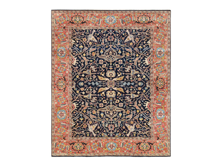8'1" x 10'1" New Hand Knotted Blue Wool Rectangle Oriental Rug - MOA10263546