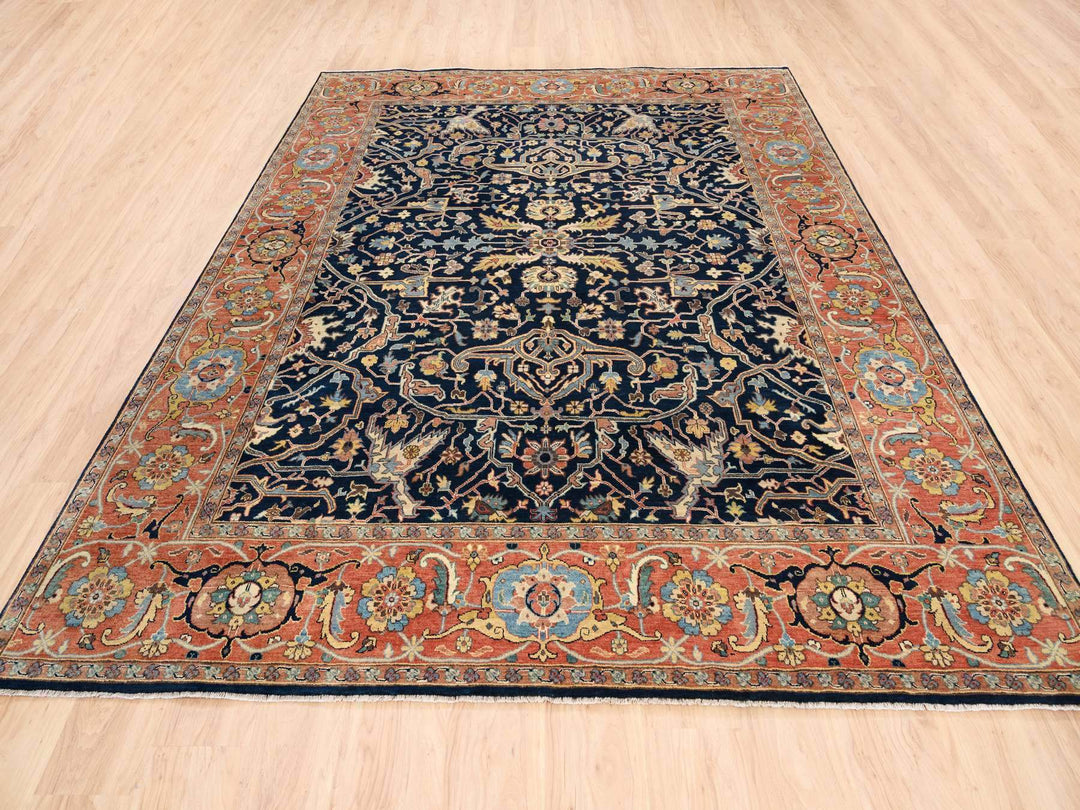8'1" x 10'1" New Hand Knotted Blue Wool Rectangle Oriental Rug - MOA10263546