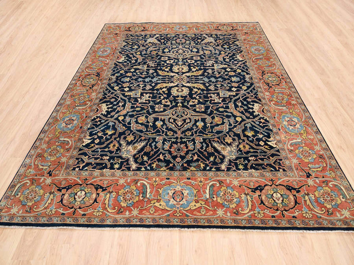 8'1" x 10'1" New Hand Knotted Blue Wool Rectangle Oriental Rug - MOA10263546