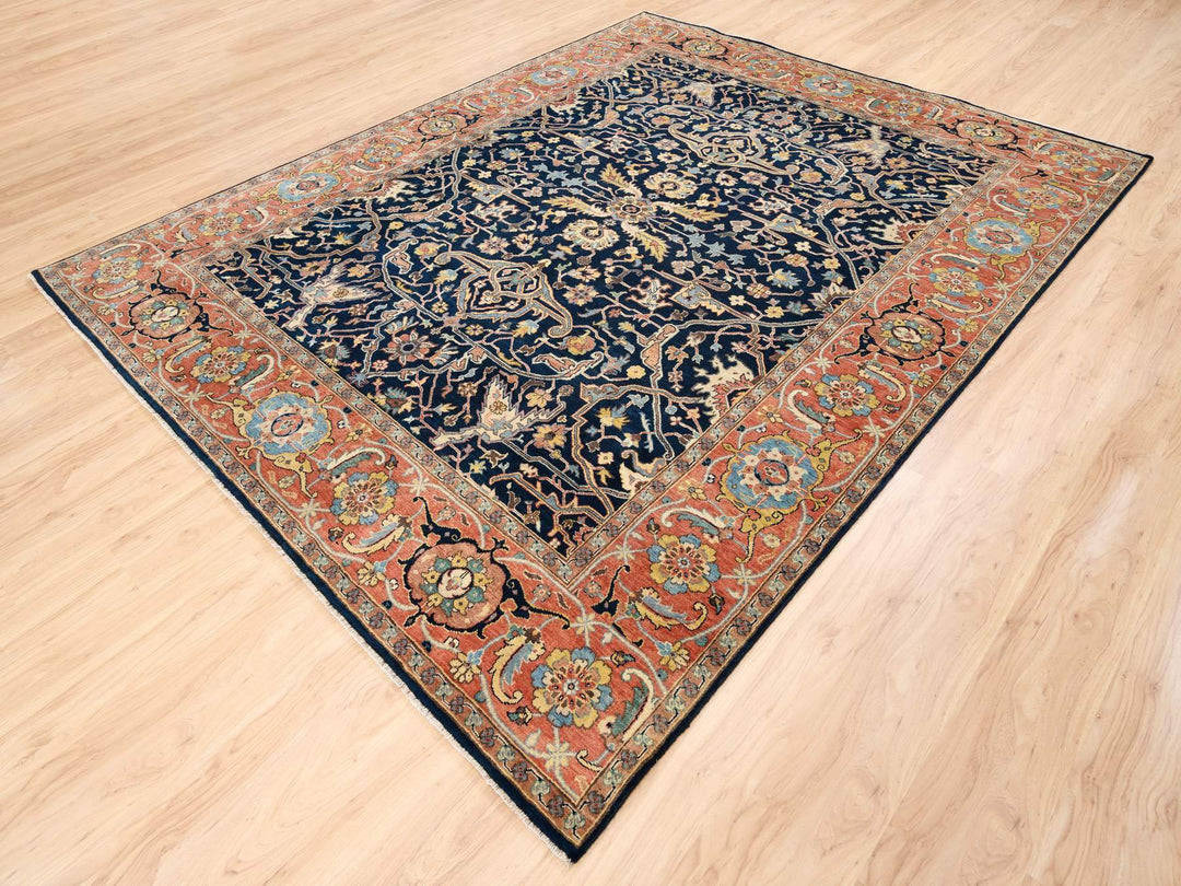 8'1" x 10'1" New Hand Knotted Blue Wool Rectangle Oriental Rug - MOA10263546