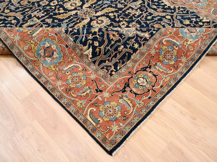 8'1" x 10'1" New Hand Knotted Blue Wool Rectangle Oriental Rug - MOA10263546