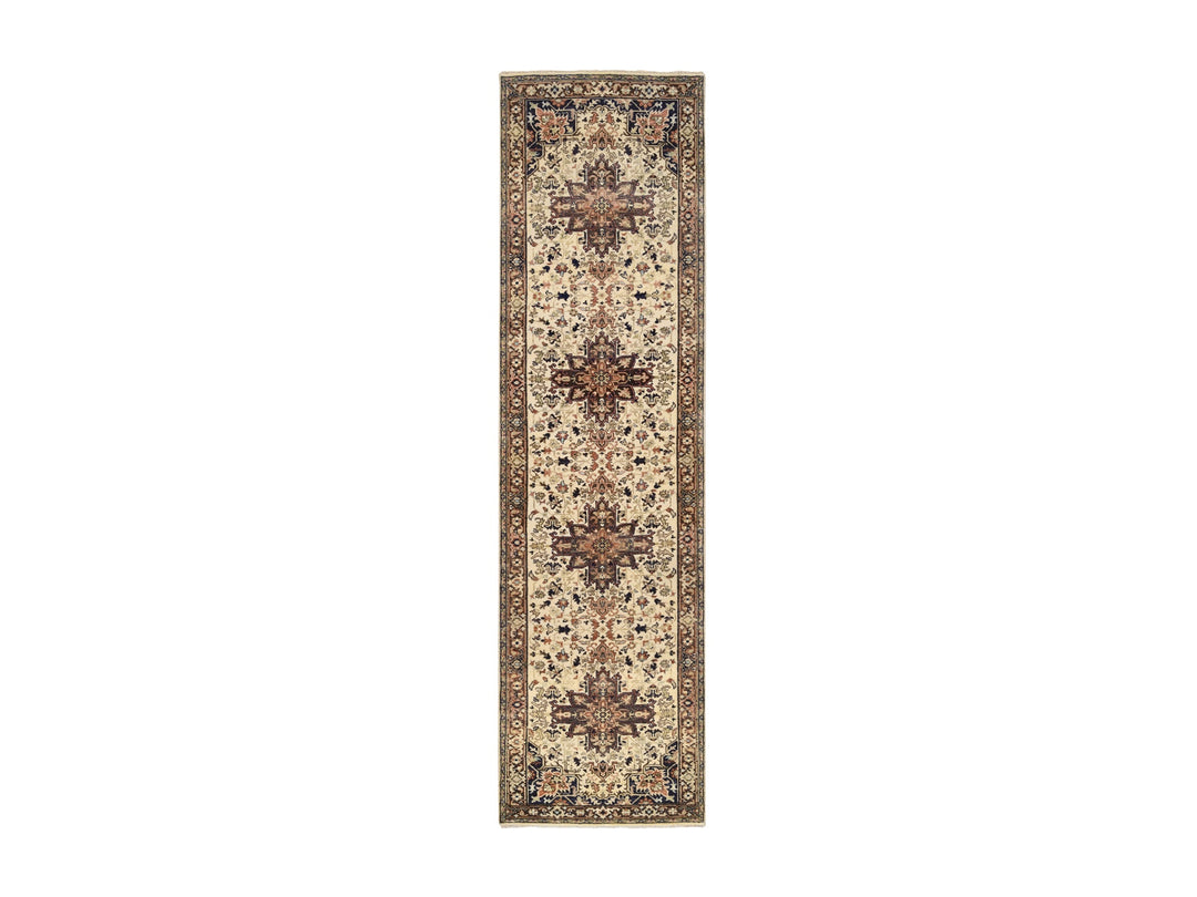 2'7" x 10'3" New Hand Knotted Beige Wool Runner Oriental Rug - MOA10263588