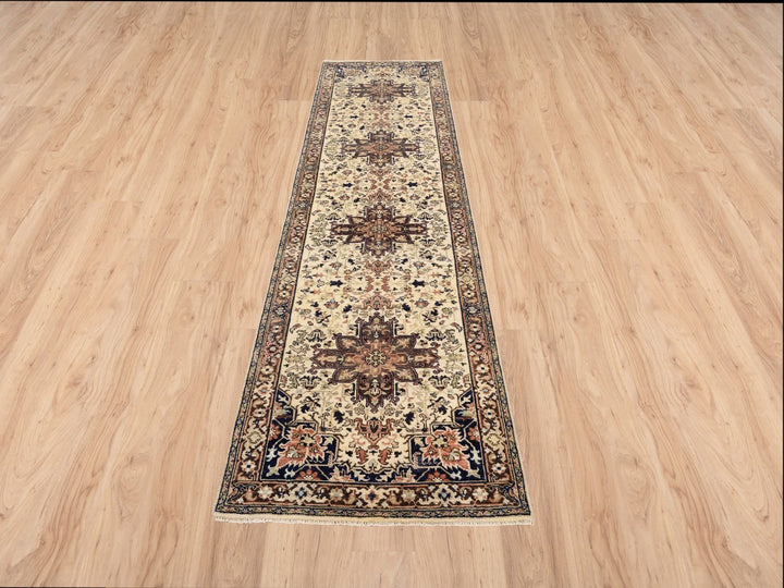 2'7" x 10'3" New Hand Knotted Beige Wool Runner Oriental Rug - MOA10263588