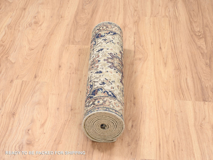 2'7" x 10'3" New Hand Knotted Beige Wool Runner Oriental Rug - MOA10263588