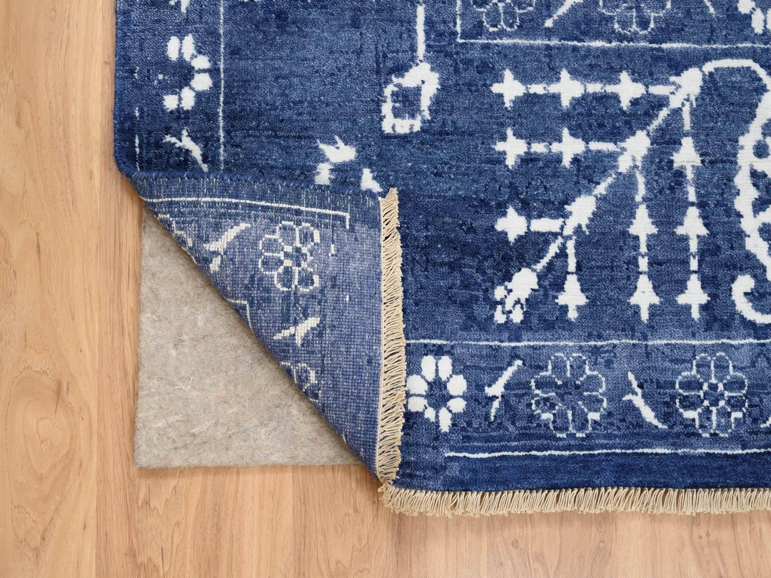 6'0" x 8'10" New Hand Knotted Blue Wool & Silk Rectangle Oriental Rug - MOA10263603